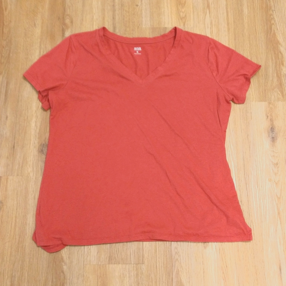 A.n.a, red v neck tee shirt, size XL, used, some pilling, womens
